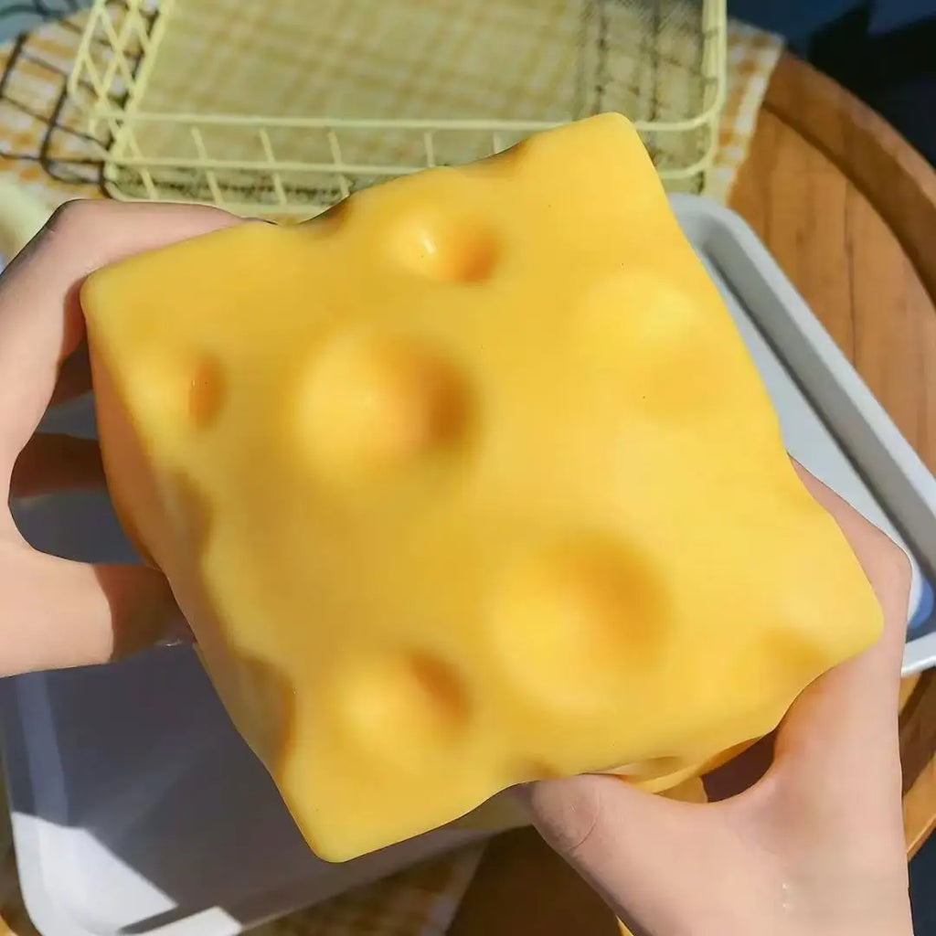 Decompression Soft Cheese Block-Yellow, Plastic Decompression Toy with Squeezing Function.