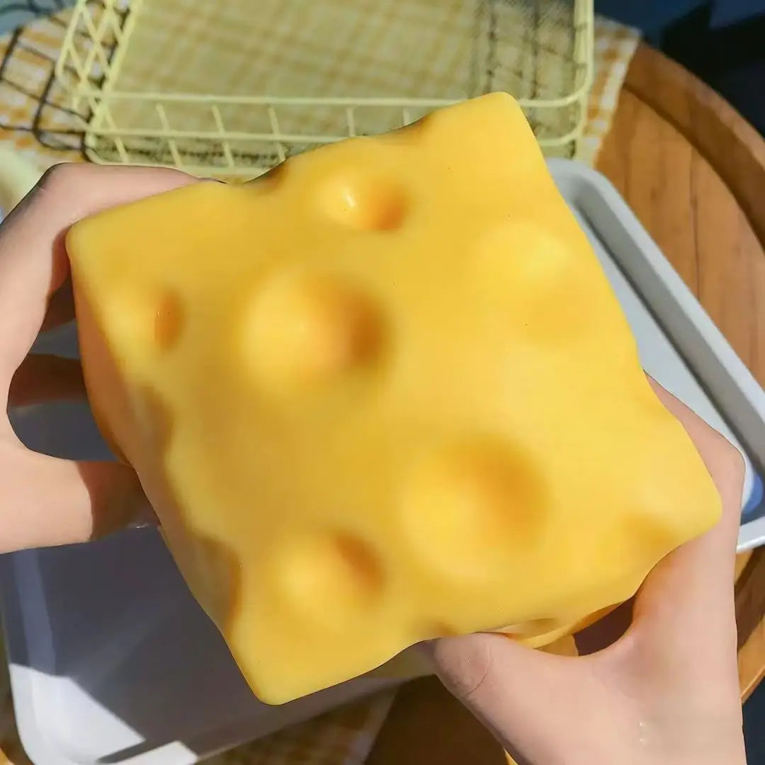 Decompression Soft Cheese Block-Yellow, Plastic Decompression Toy with Squeezing Function.