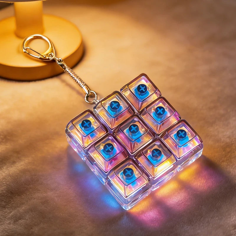 LED Light-Up Keychain Keyboard Clickable Button Fidget Toy for Stress Anxiety Relief Portable Desk Accessory Office Decor Gift