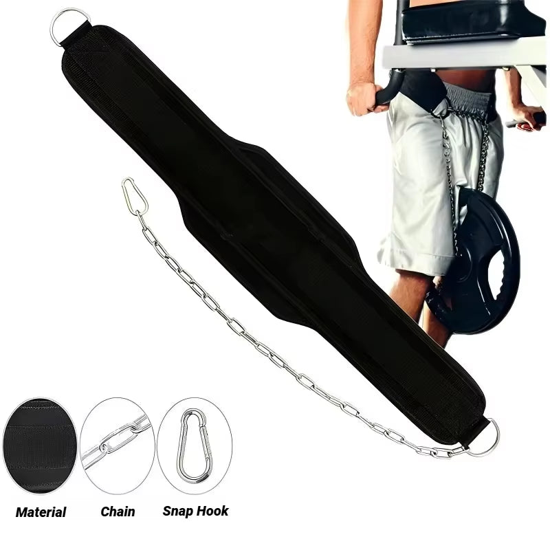 New Style Weight Lifting Back Gym with Chain for Fitness Bodybuilding Pull up Strength Training Load Waist Strap Thicken