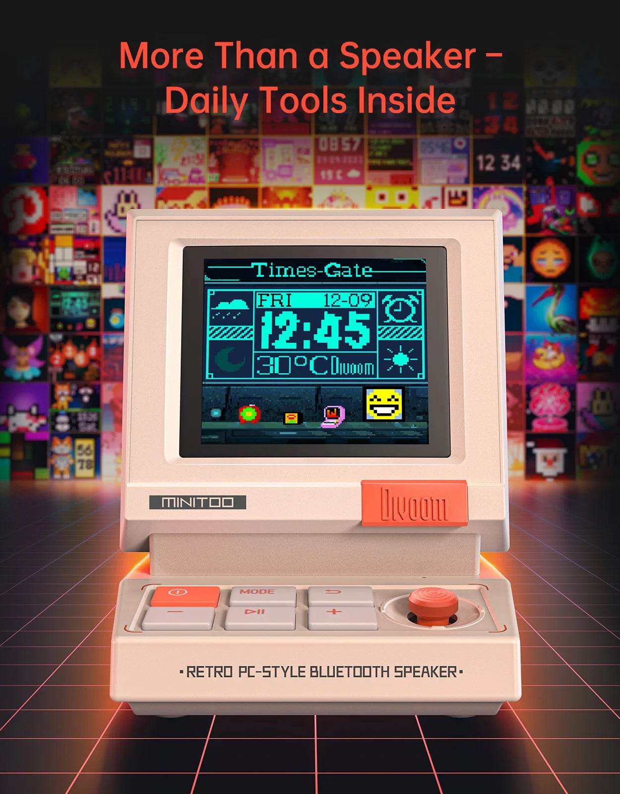 Minitoo Retro Bluetooth Speaker Portable Pixel Display Music Box Retro Computer Style Speaker Gift