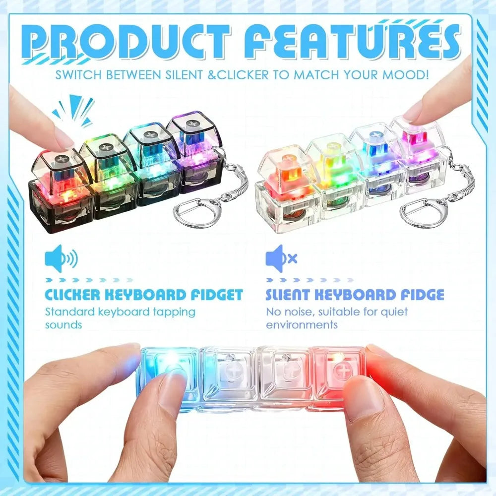 LED Light-Up Keychain Keyboard Clickable Button Fidget Toy for Stress Anxiety Relief Portable Desk Accessory Office Decor Gift