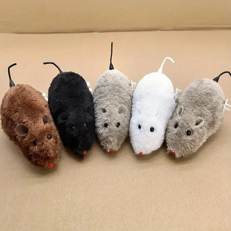 1/5Pcs Fun and Interactive Plush Wind-Up Mouse Toy for Cats Dogs and Kids Mechanical Moving Animal Toy for Playtime and Pranks