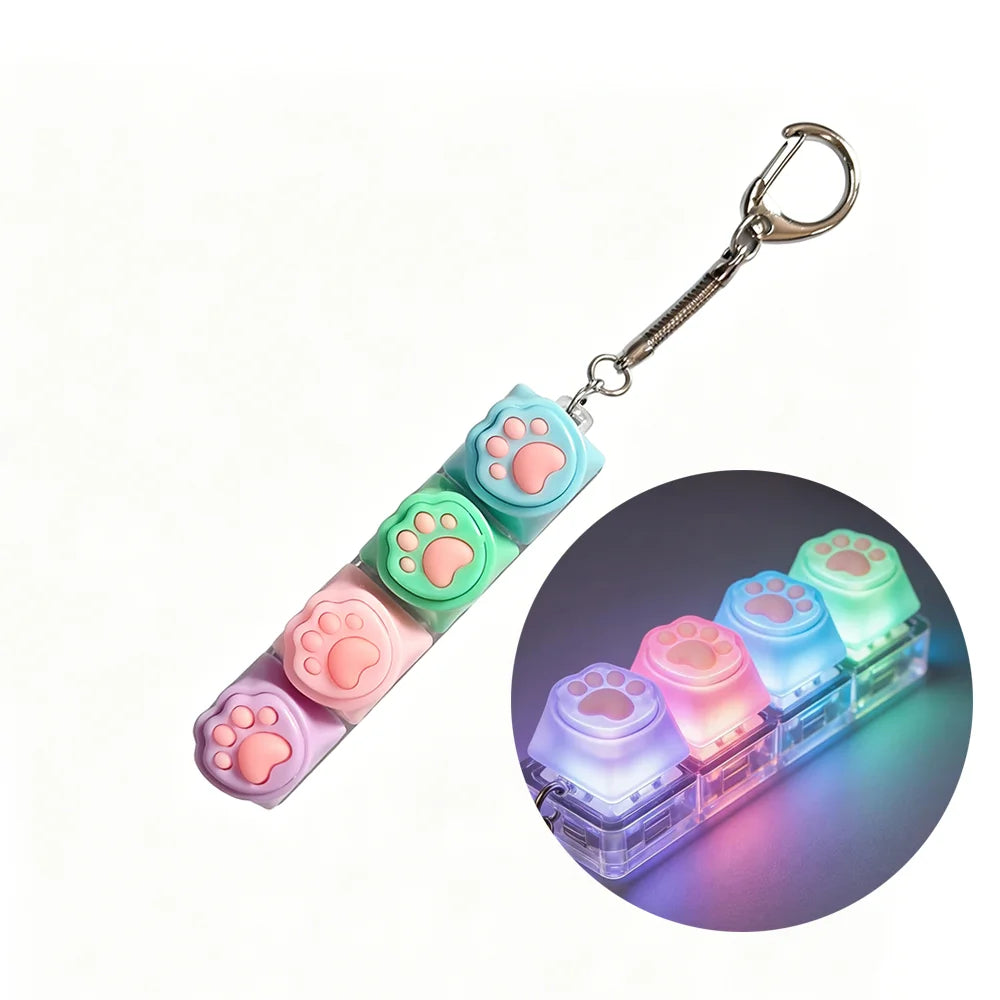 LED Light-Up Keychain Keyboard Clickable Button Fidget Toy for Stress Anxiety Relief Portable Desk Accessory Office Decor Gift