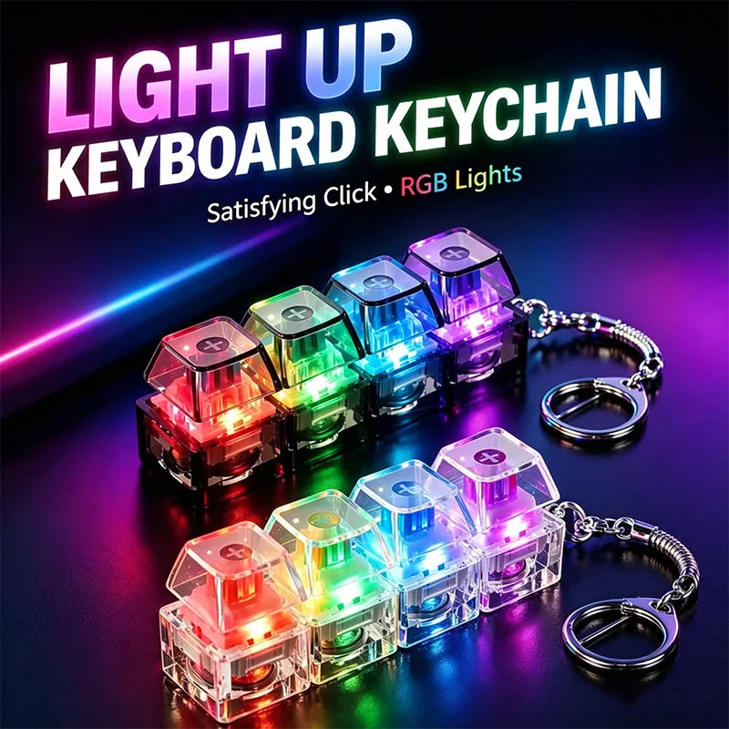 LED Light-Up Keychain Keyboard Clickable Button Fidget Toy for Stress Anxiety Relief Portable Desk Accessory Office Decor Gift