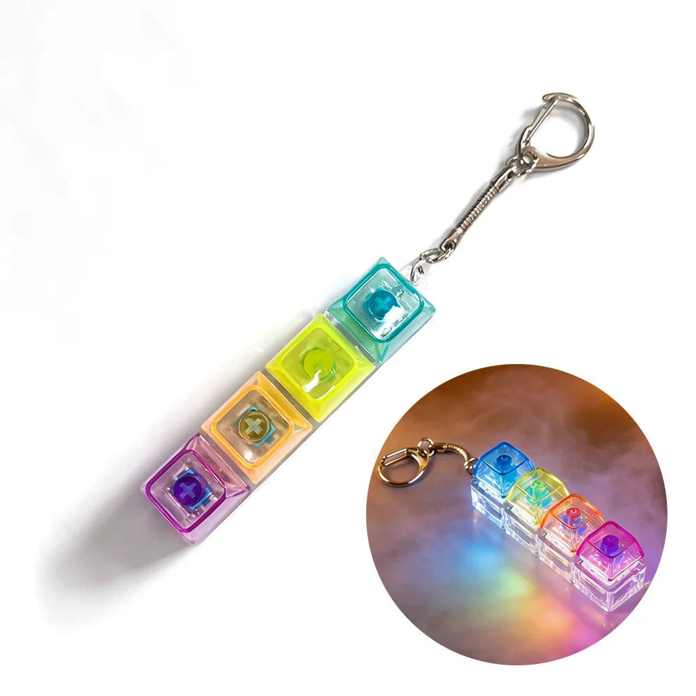 LED Light-Up Keychain Keyboard Clickable Button Fidget Toy for Stress Anxiety Relief Portable Desk Accessory Office Decor Gift