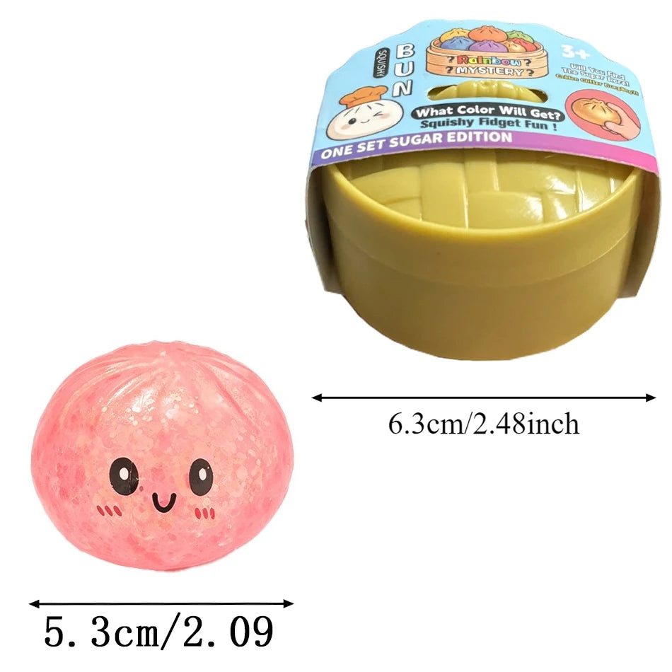 Steamed Bun Squeeze Toy Simulation Bao Stress Relief Fidget Toy with Beads Sparkles Soft Squishy Sensory Decompression Accessory