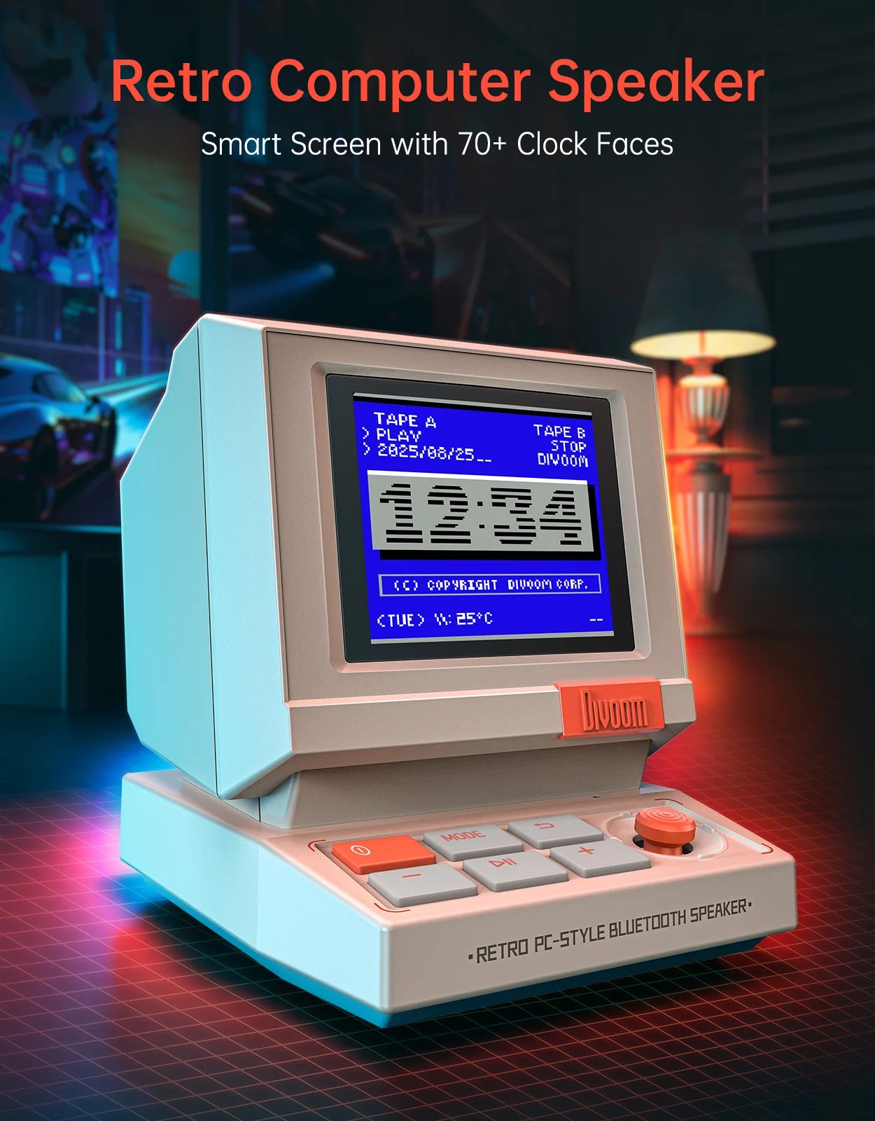 Minitoo Retro Bluetooth Speaker Portable Pixel Display Music Box Retro Computer Style Speaker Gift