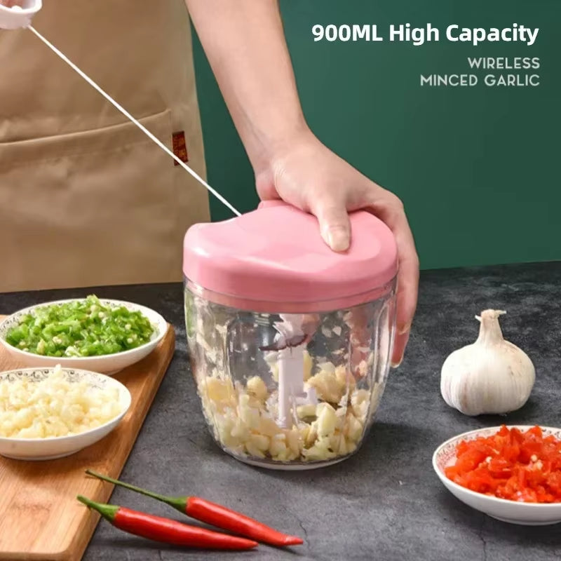 New Crusher Vegetable Onion Cutter Kitchen Cooking Accessories 500/900ML Manual Meat Mincer Garlic Chopper Rotate Garlicpress