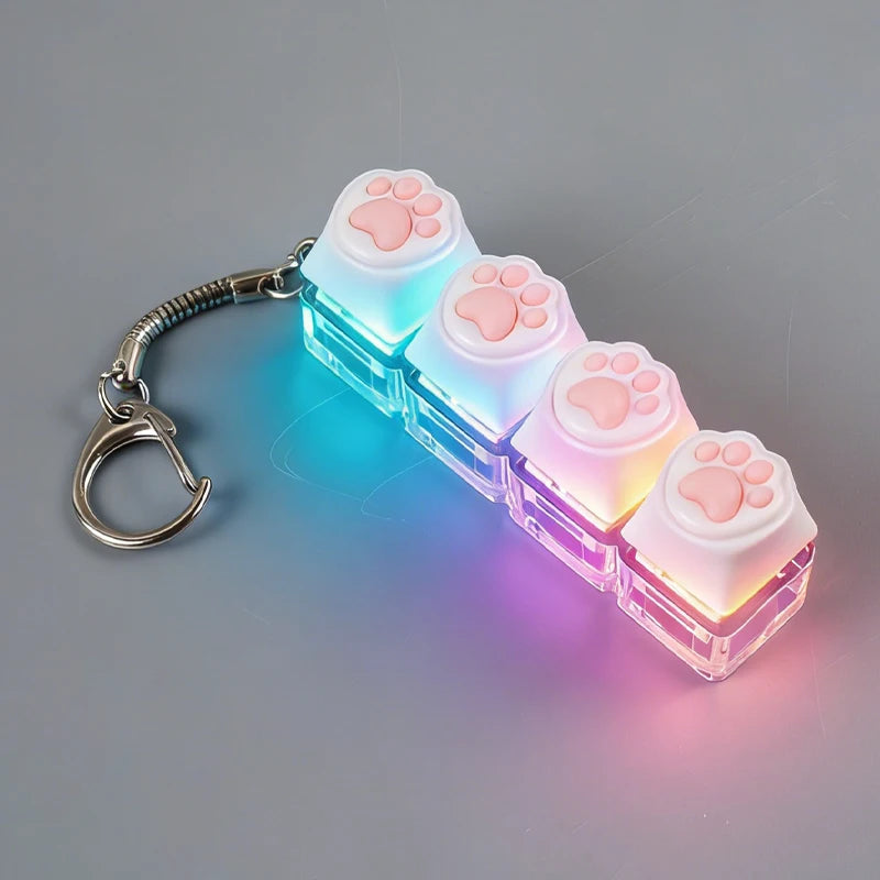 LED Light-Up Keychain Keyboard Clickable Button Fidget Toy for Stress Anxiety Relief Portable Desk Accessory Office Decor Gift