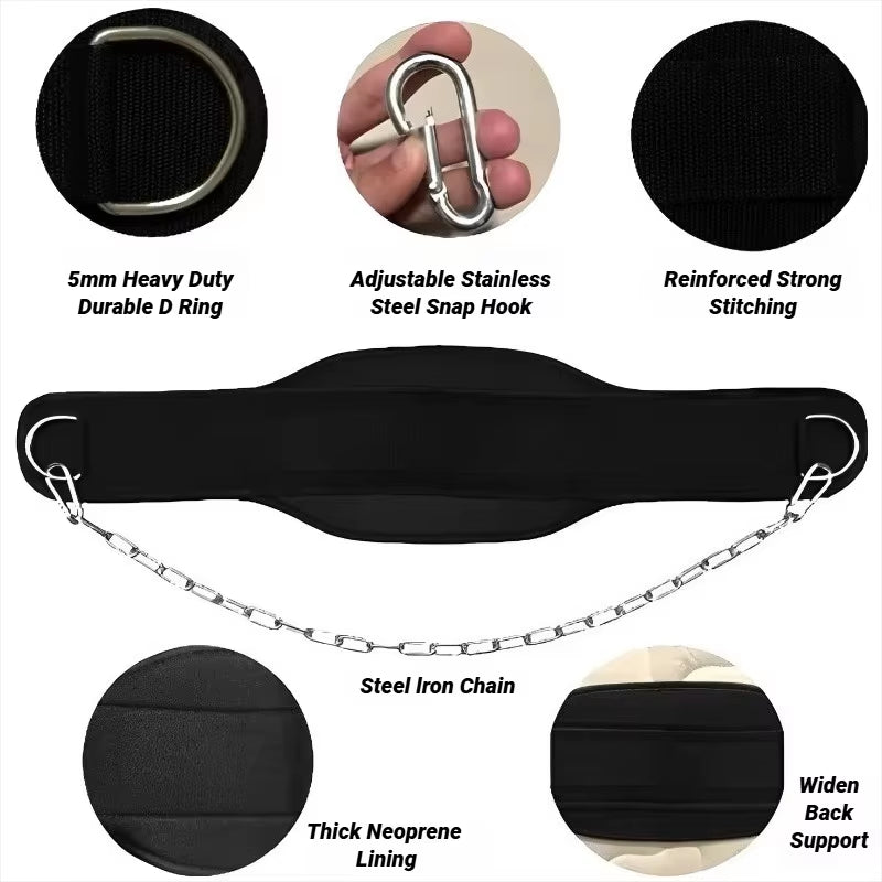 New Style Weight Lifting Back Gym with Chain for Fitness Bodybuilding Pull up Strength Training Load Waist Strap Thicken