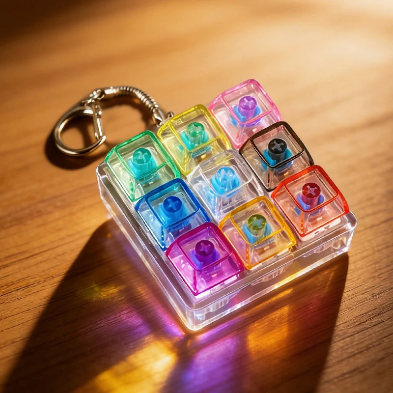 LED Light-Up Keychain Keyboard Clickable Button Fidget Toy for Stress Anxiety Relief Portable Desk Accessory Office Decor Gift